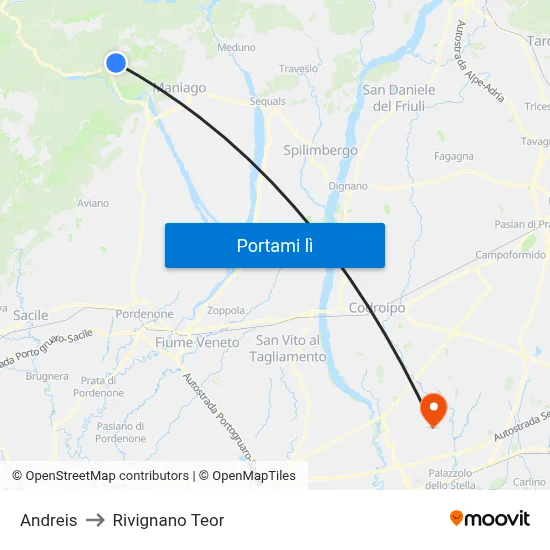Andreis to Rivignano Teor map