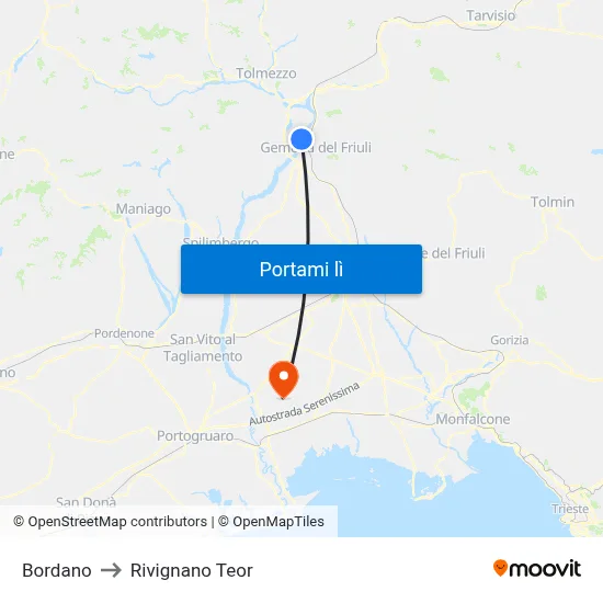 Bordano to Rivignano Teor map