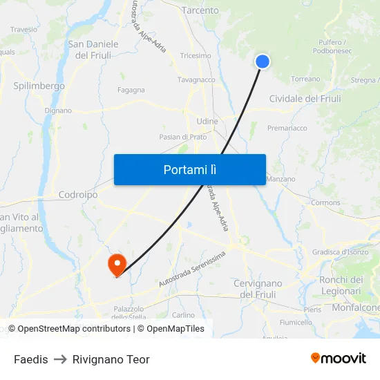 Faedis to Rivignano Teor map