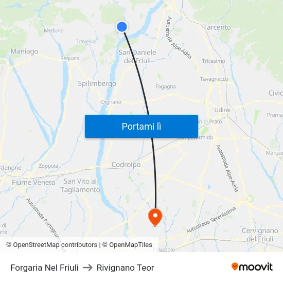 Forgaria Nel Friuli to Rivignano Teor map
