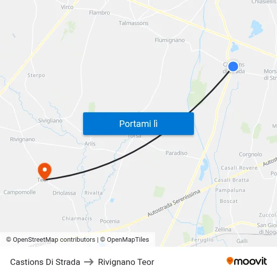 Castions Di Strada to Rivignano Teor map