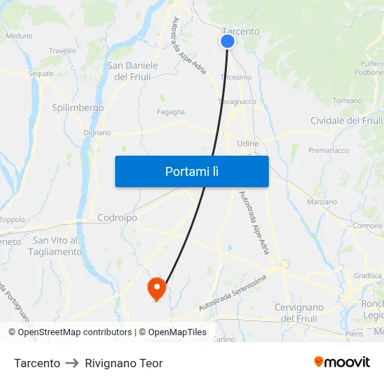 Tarcento to Rivignano Teor map