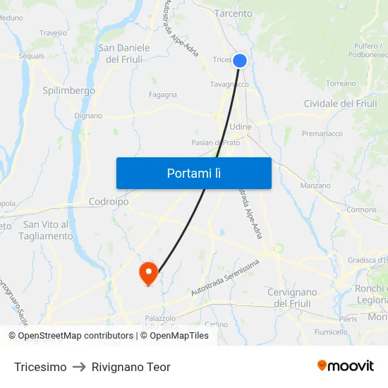 Tricesimo to Rivignano Teor map