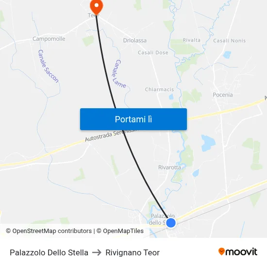 Palazzolo Dello Stella to Rivignano Teor map