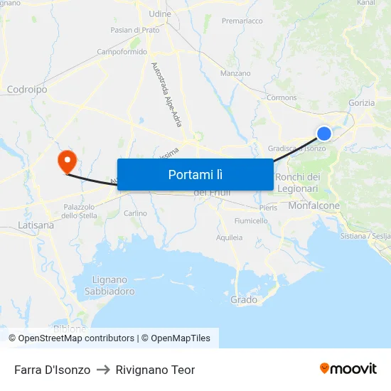 Farra D'Isonzo to Rivignano Teor map