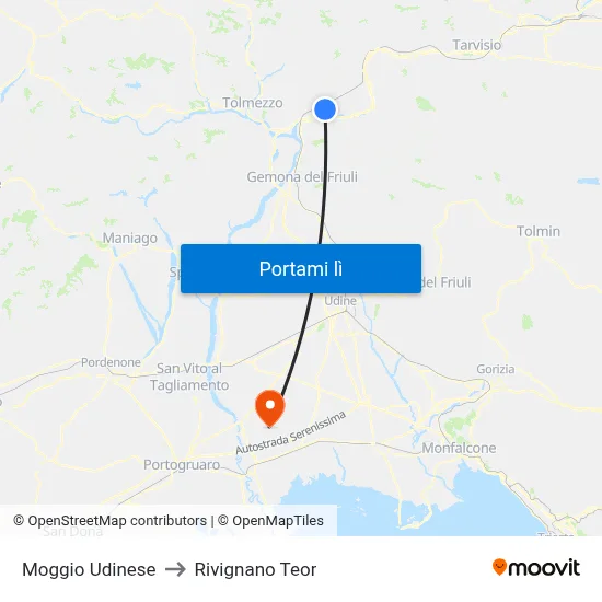 Moggio Udinese to Rivignano Teor map