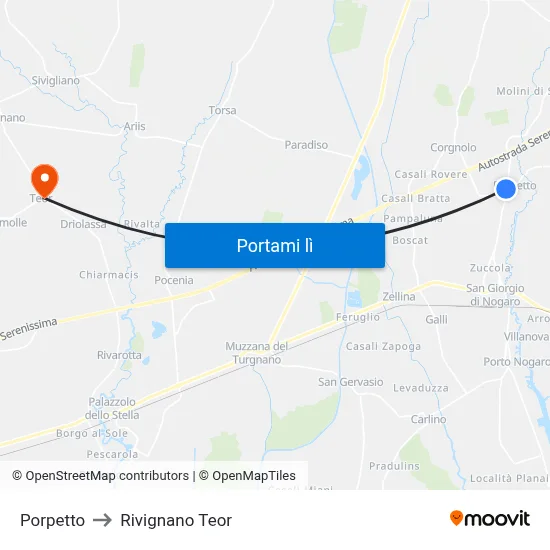 Porpetto to Rivignano Teor map