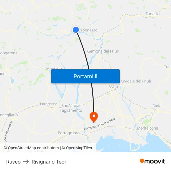 Raveo to Rivignano Teor map