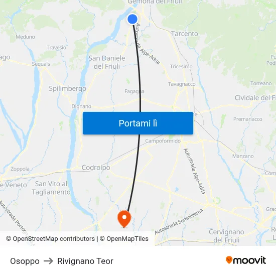 Osoppo to Rivignano Teor map