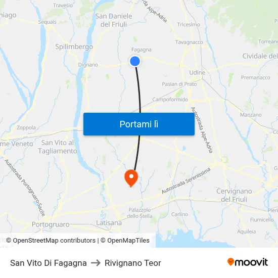 San Vito Di Fagagna to Rivignano Teor map