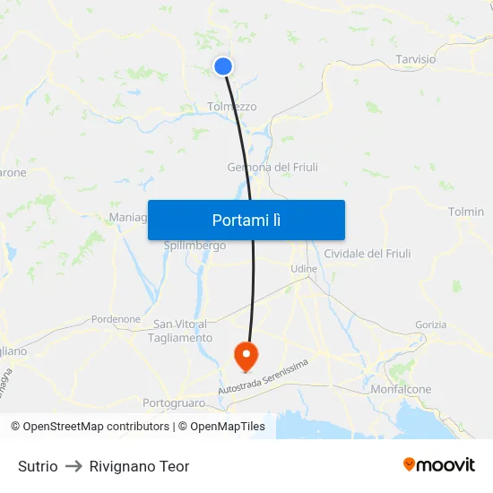 Sutrio to Rivignano Teor map