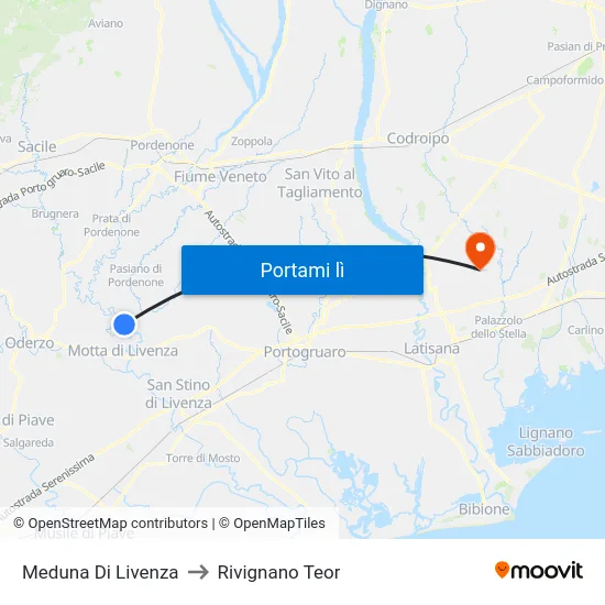 Meduna Di Livenza to Rivignano Teor map