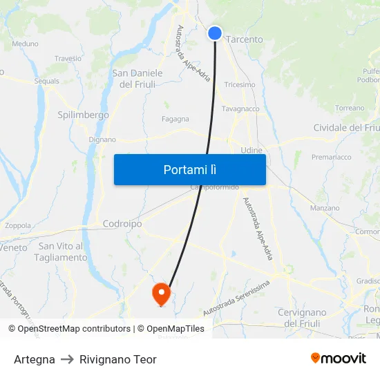 Artegna to Rivignano Teor map
