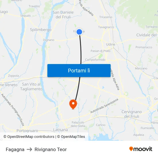Fagagna to Rivignano Teor map