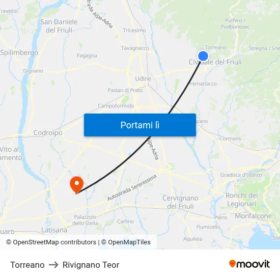 Torreano to Rivignano Teor map