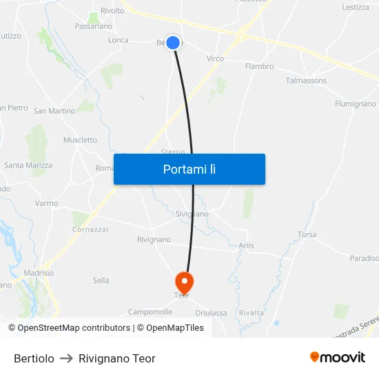 Bertiolo to Rivignano Teor map