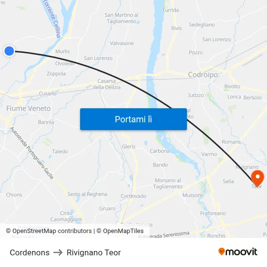 Cordenons to Rivignano Teor map