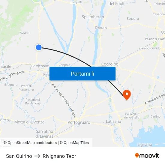 San Quirino to Rivignano Teor map