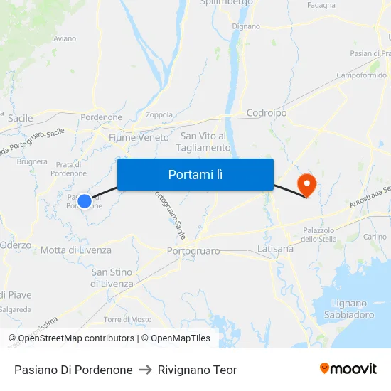 Pasiano Di Pordenone to Rivignano Teor map