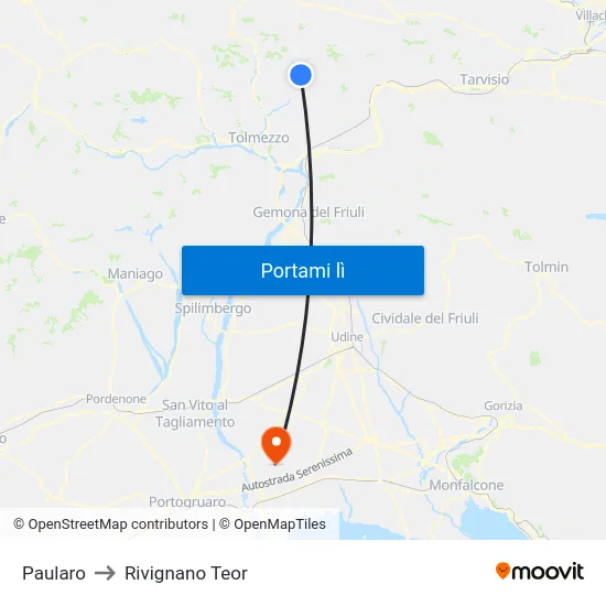 Paularo to Rivignano Teor map