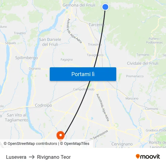 Lusevera to Rivignano Teor map