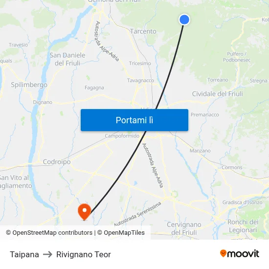 Taipana to Rivignano Teor map