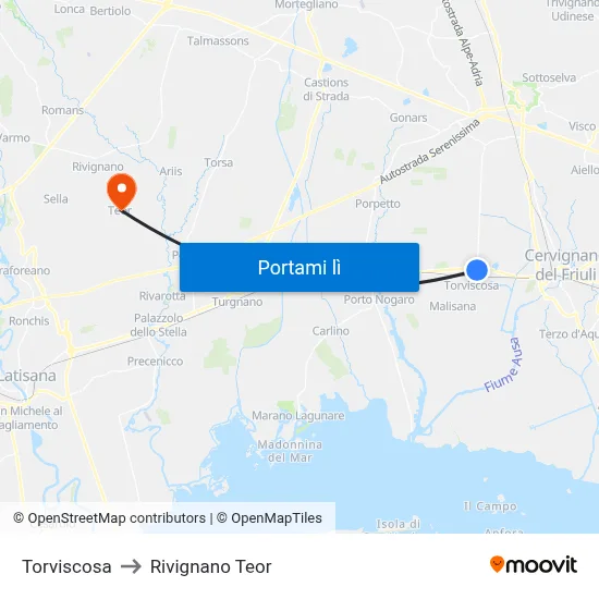 Torviscosa to Rivignano Teor map