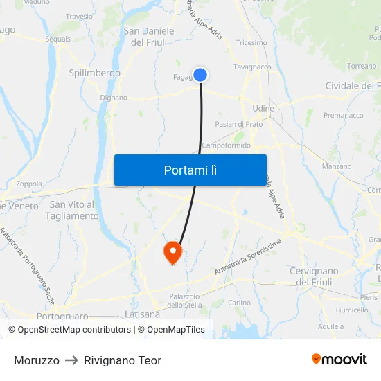 Moruzzo to Rivignano Teor map