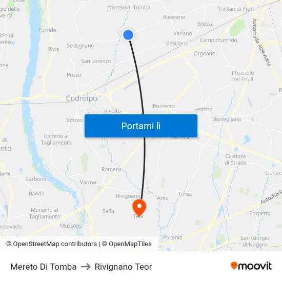 Mereto Di Tomba to Rivignano Teor map