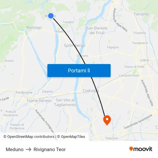 Meduno to Rivignano Teor map