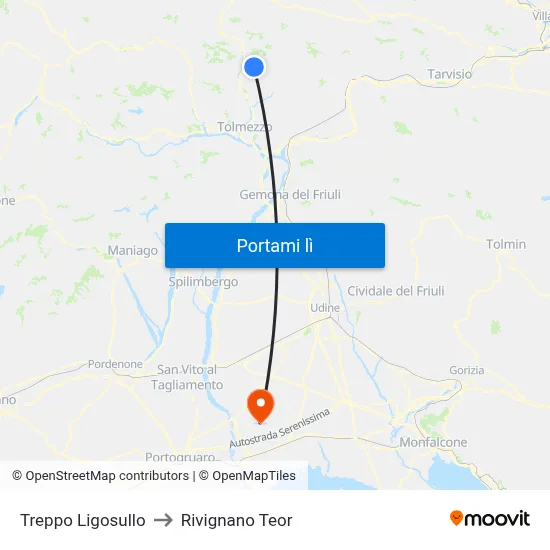 Treppo Ligosullo to Rivignano Teor map
