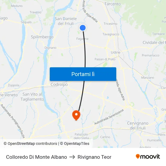 Colloredo Di Monte Albano to Rivignano Teor map
