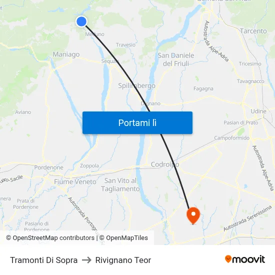 Tramonti Di Sopra to Rivignano Teor map