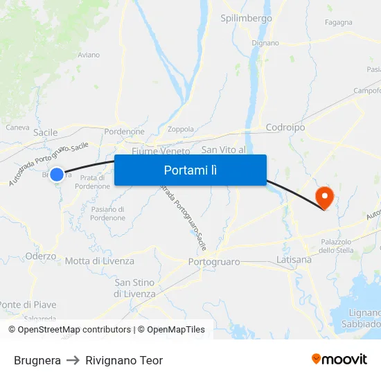 Brugnera to Rivignano Teor map