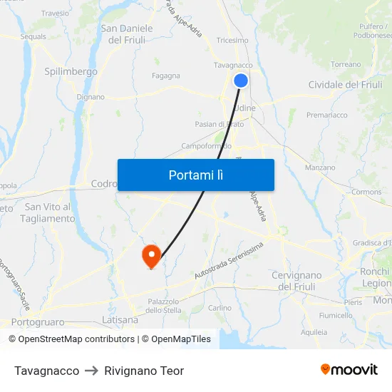 Tavagnacco to Rivignano Teor map