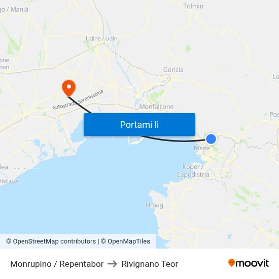 Monrupino / Repentabor to Rivignano Teor map