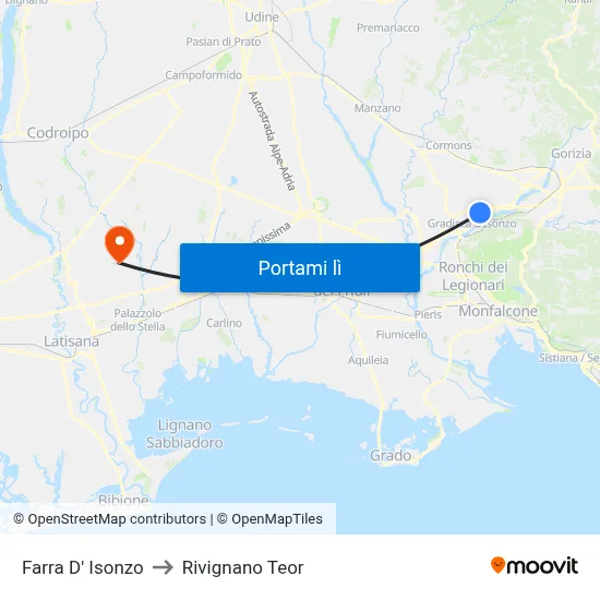 Farra D' Isonzo to Rivignano Teor map