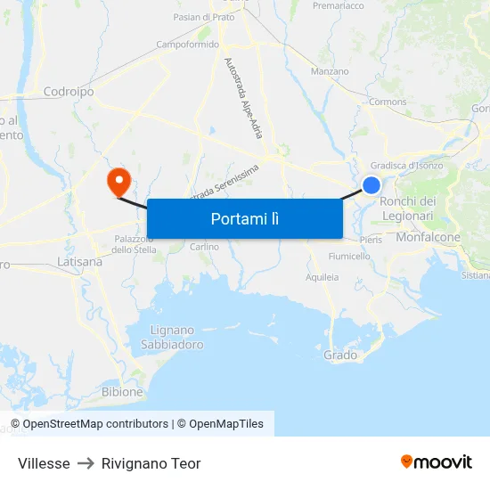 Villesse to Rivignano Teor map