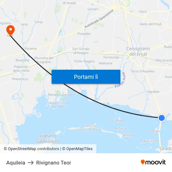 Aquileia to Rivignano Teor map