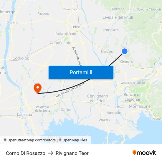 Corno Di Rosazzo to Rivignano Teor map