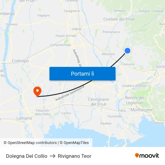 Dolegna Del Collio to Rivignano Teor map