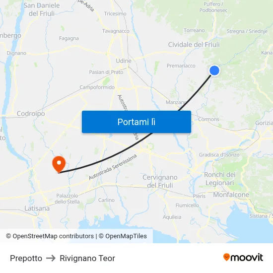 Prepotto to Rivignano Teor map