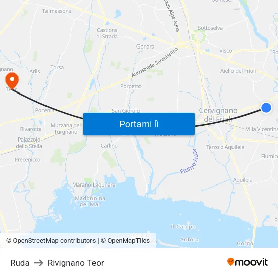 Ruda to Rivignano Teor map
