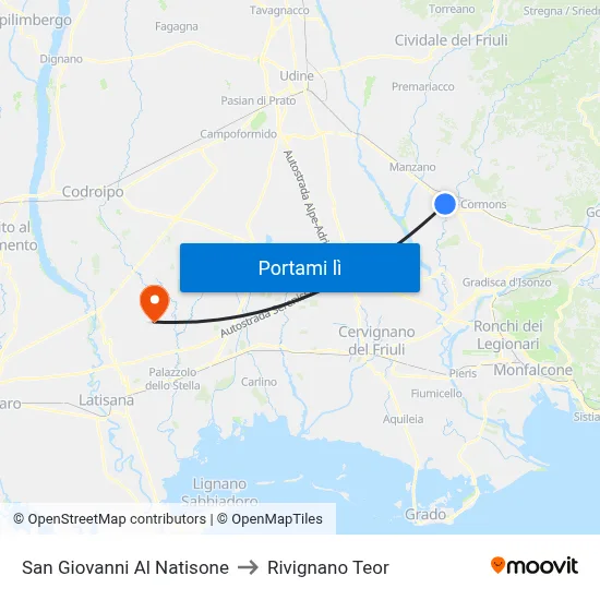 San Giovanni Al Natisone to Rivignano Teor map