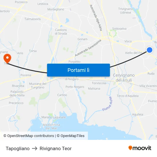 Tapogliano to Rivignano Teor map