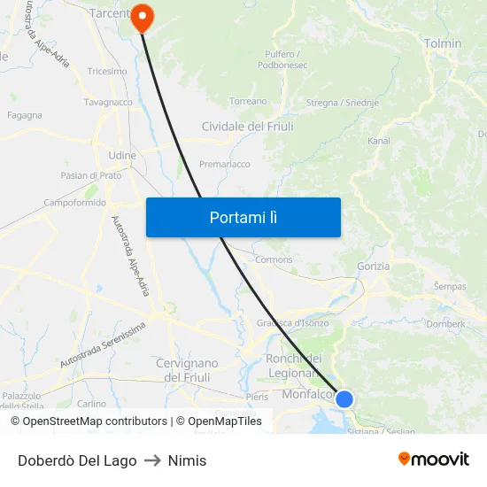 Doberdò Del Lago to Nimis map