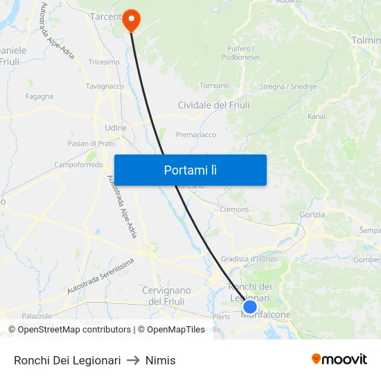 Ronchi Dei Legionari to Nimis map