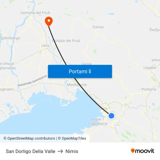 San Dorligo Della Valle to Nimis map