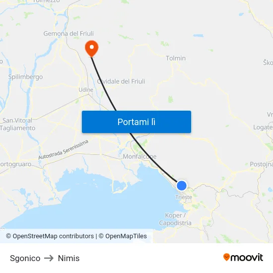 Sgonico to Nimis map