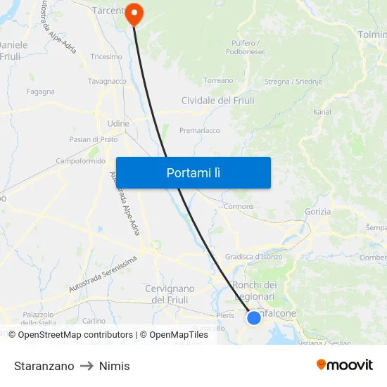 Staranzano to Nimis map